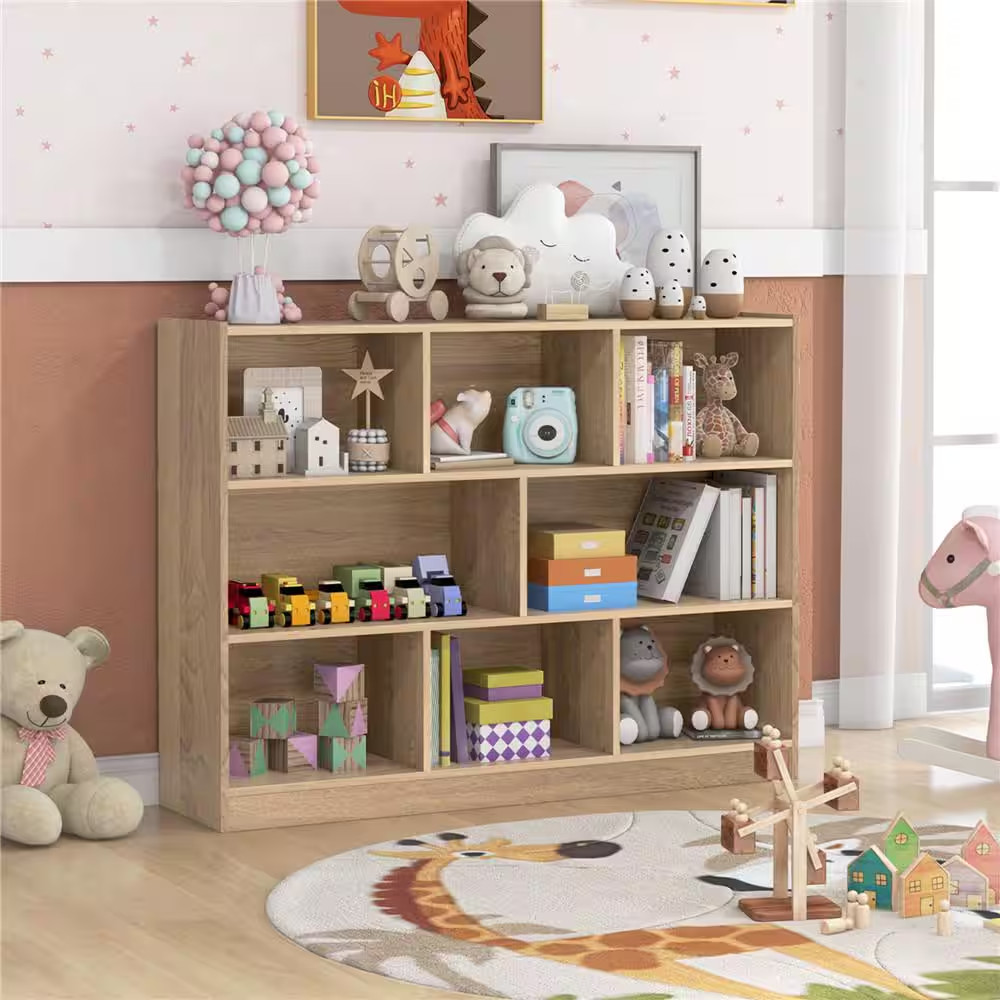 36.5 In. Tall Natural Wood 1-Shelf Standard Bookcase with Anti-Toppling Kits