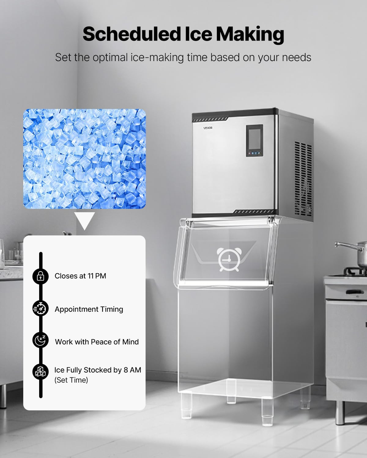 High Capacity 300 Lbs/Day Stainless Steel Ice Maker – Self-Cleaning & Adjustable
