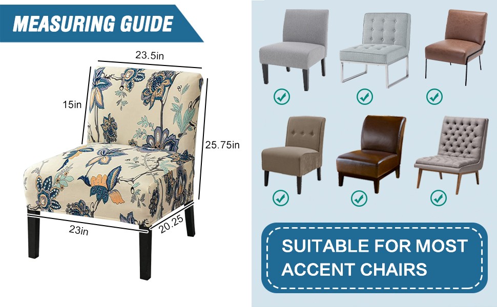 Armless Accent Chair Cover, Stretch Chair Slipcover Printed Slipper Chair Covers