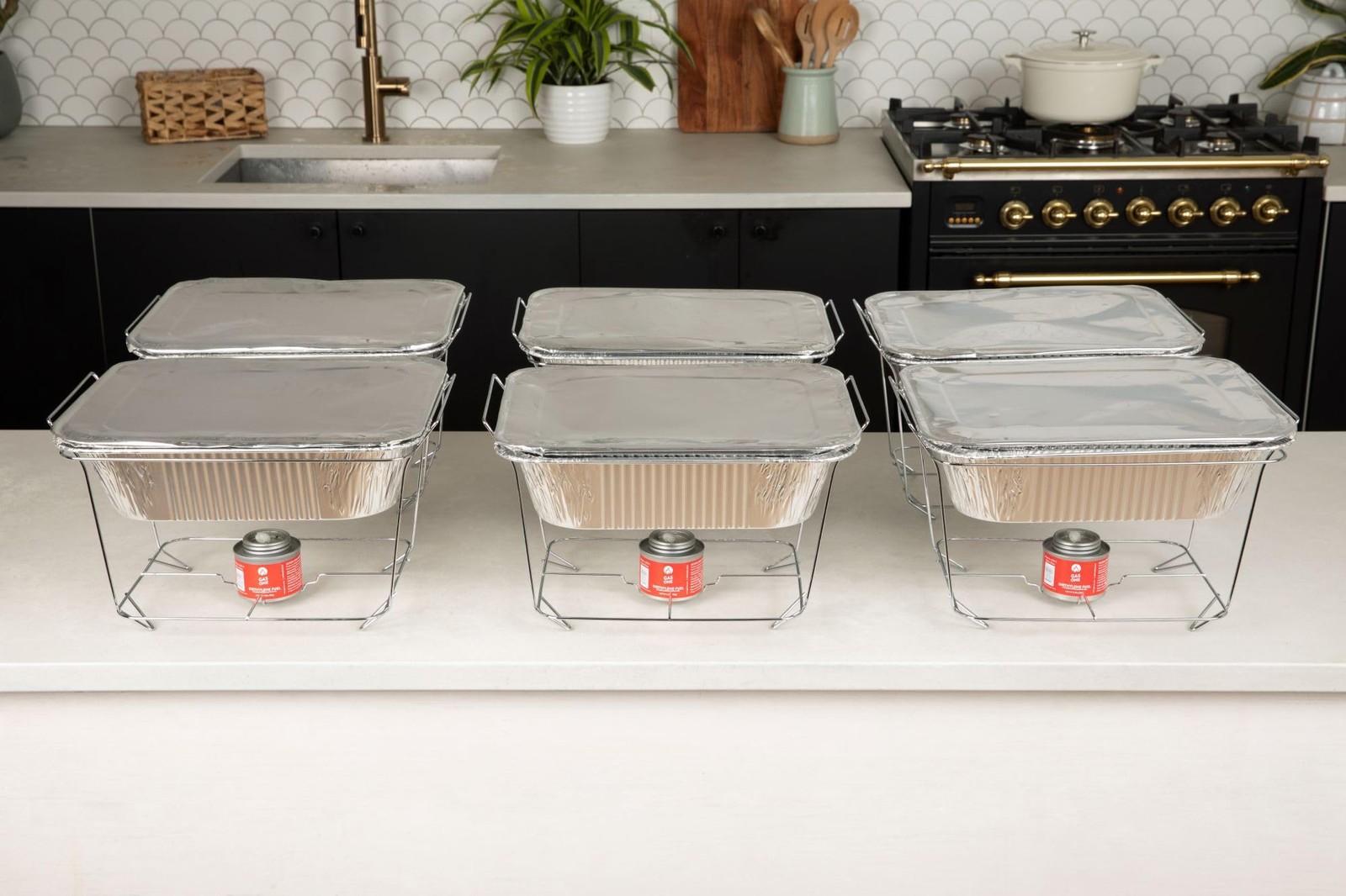 Alpha Living 6 Pack Disposable Chafing Dish Buffet Set, Welded Body Food Warmers