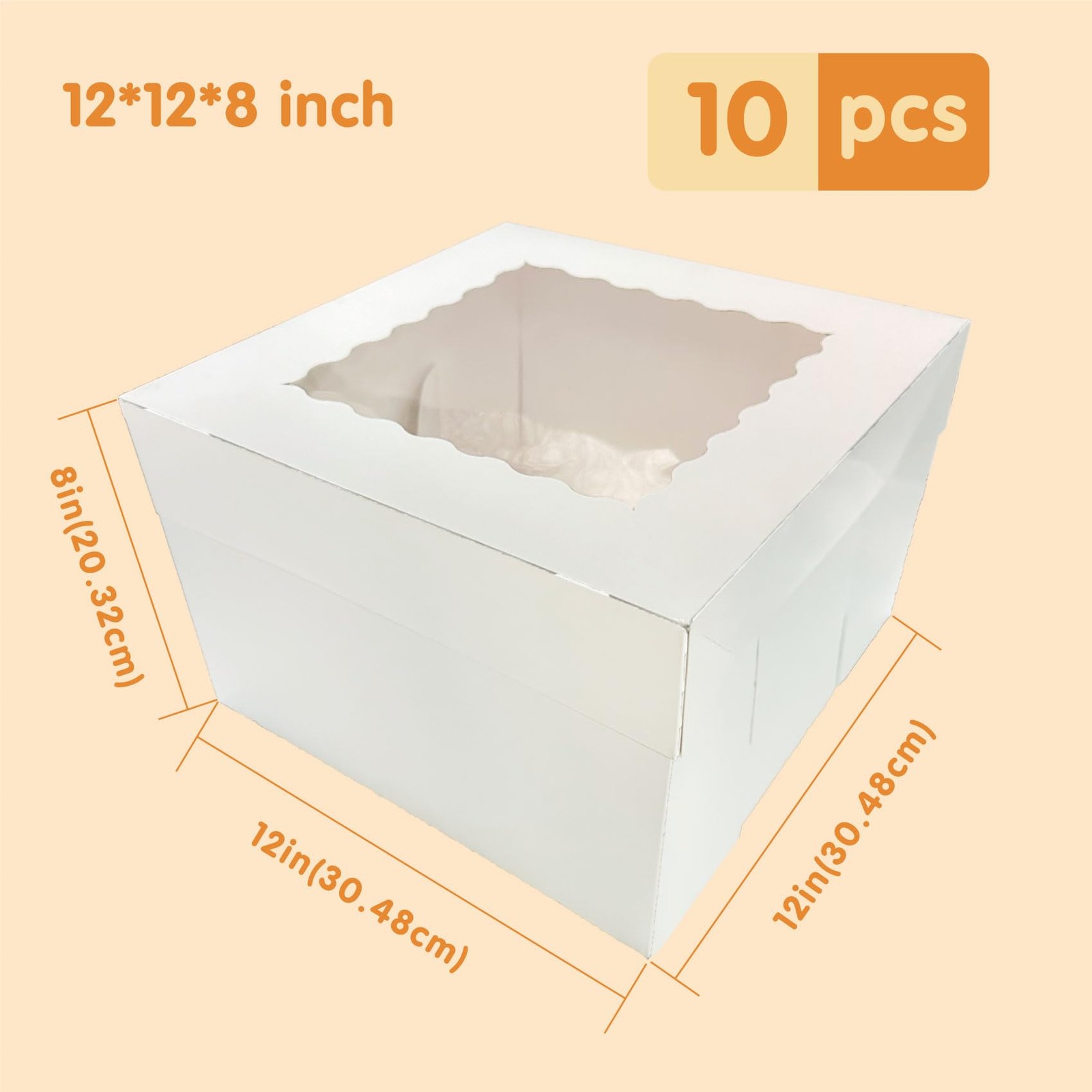 GoldenBakeryFamily 10 Pcs Cake Boxes,12x12x8 Inches White （12 Inch 10 Pack）