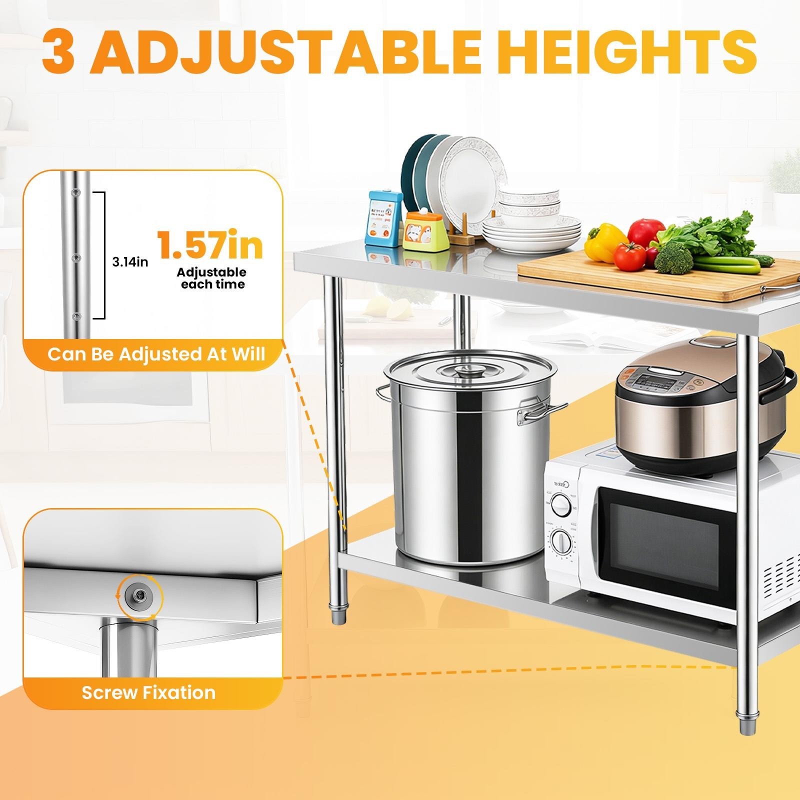 30″ x 48″ Stainless Steel Work Table, Heavy Duty Commercial Kitchen Prep Table