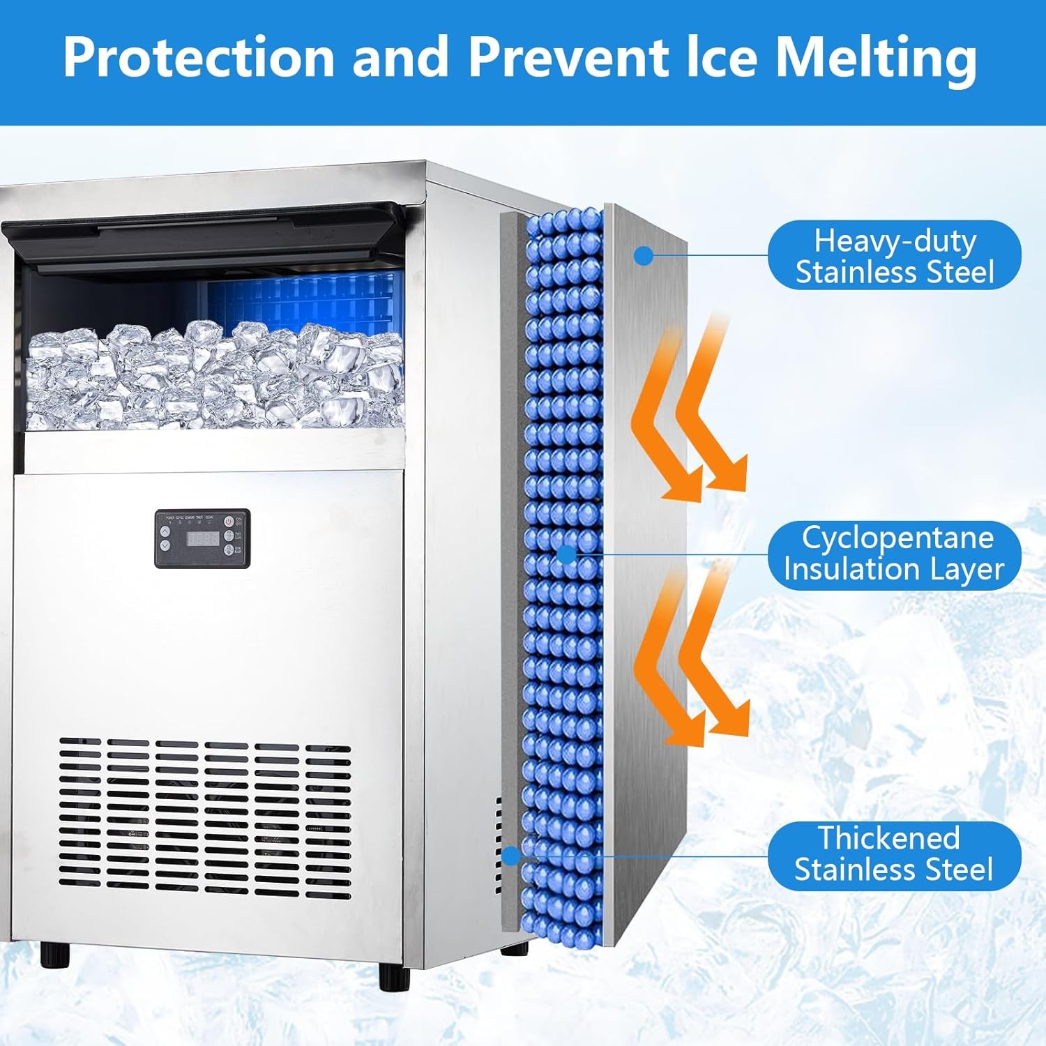 Commercial Ice Machine 100 LBS/24h,Ice Maker with 2 Water Inlet Modes & 45lb Bin