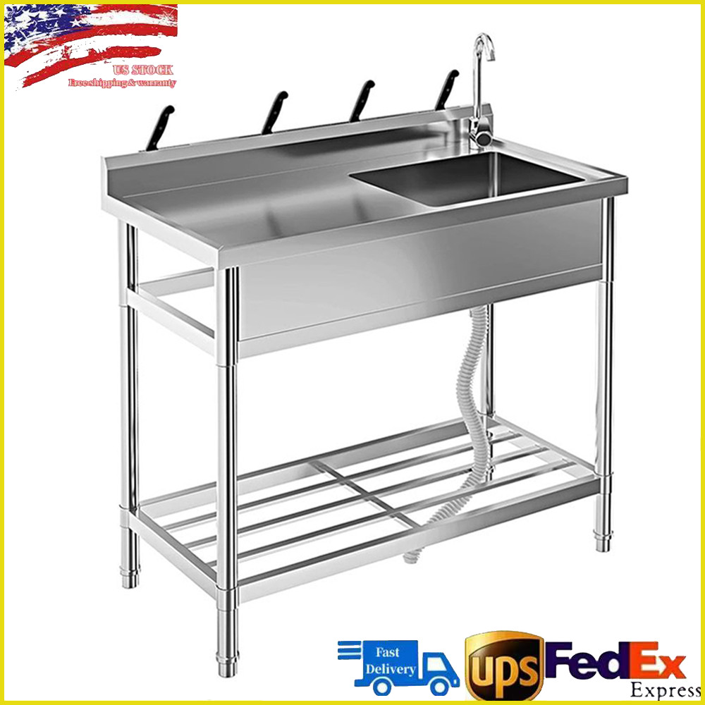 39x20x37in Commercial Sink Stainless Steel Utility Sink Freestanding Single Bowl