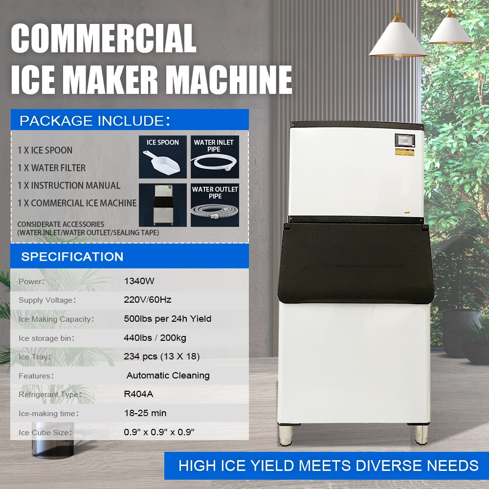 500 LBS/24H Commercial Ice Maker Split Ice Cube Machine 440Lbs Storage 220V