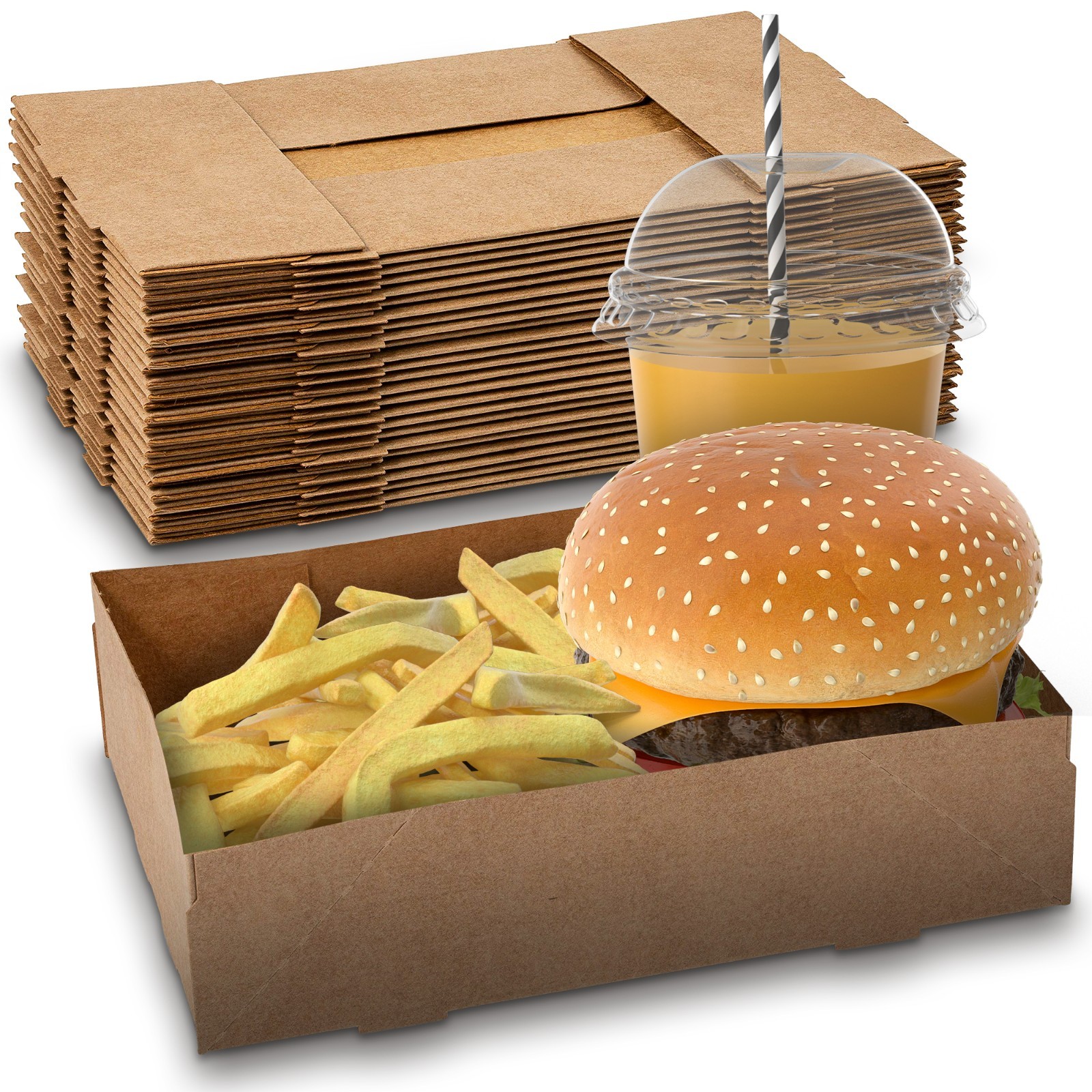 MT Products Brown Paperboard Drink and Food Tray for Stadiums – Pack of 500