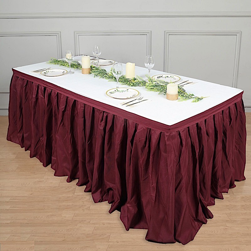 Burgundy 14 feet POLYESTER PLEATED TABLE SKIRT Tradeshow Wedding Catering