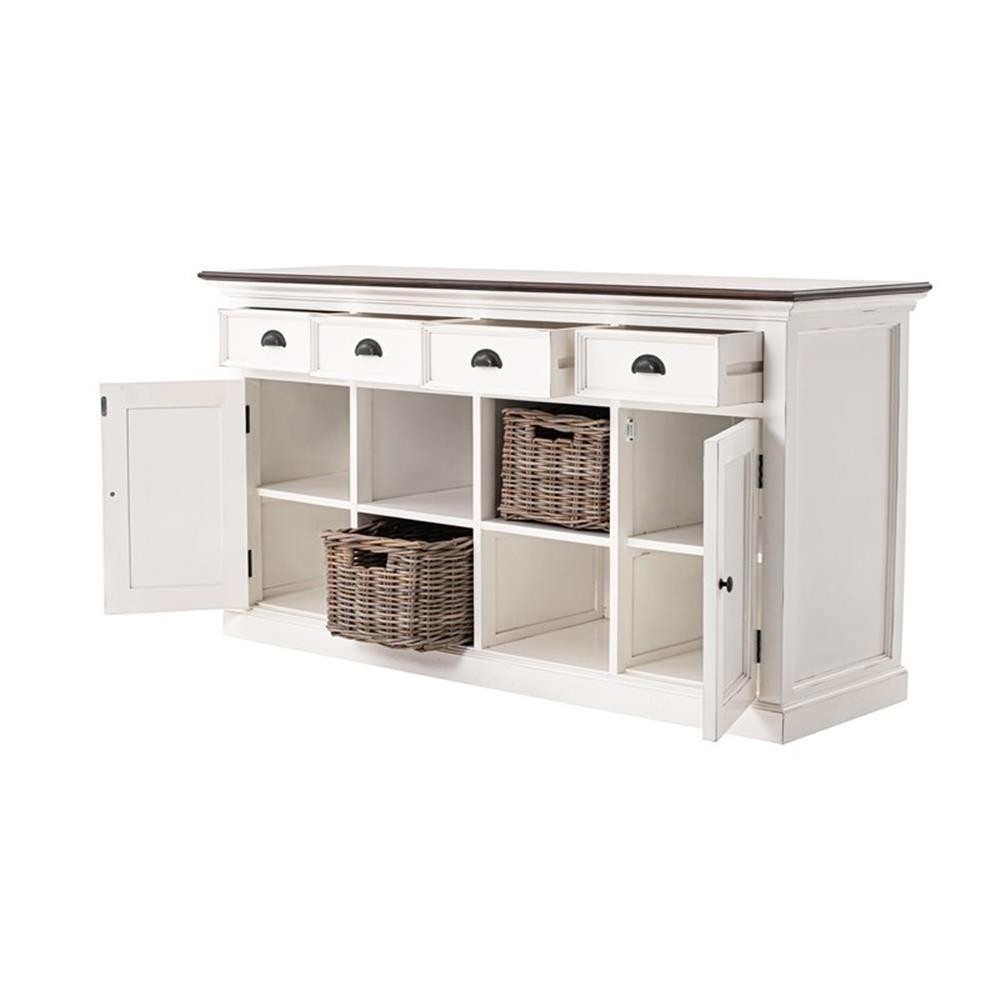 Beaumont Lane Mahogany Wood Buffet with 4 Baskets 4 Drawers 2 Doors in White