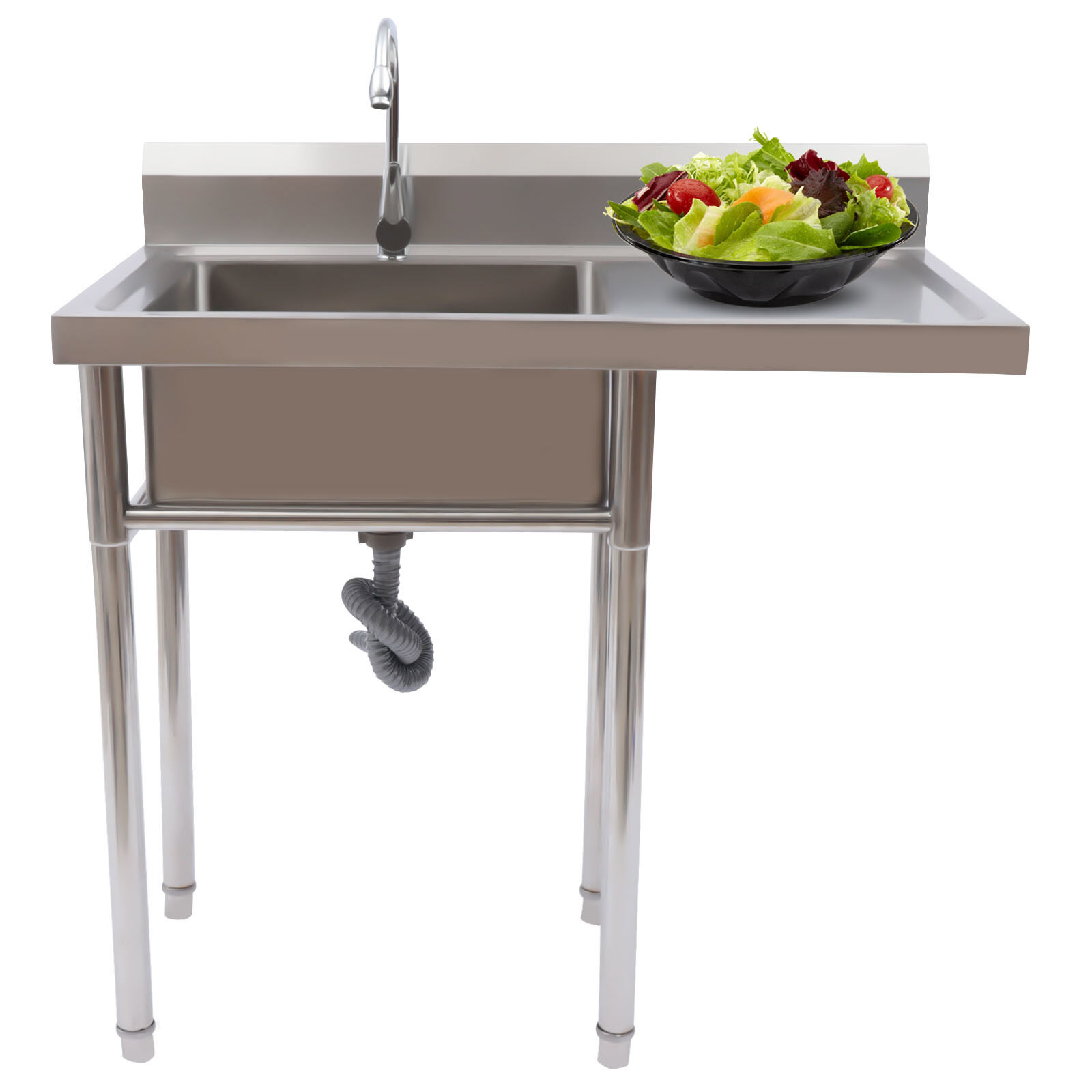 Commercial Restaurant Kitchen Sink with Faucet Free Standing Single Bowl Sink