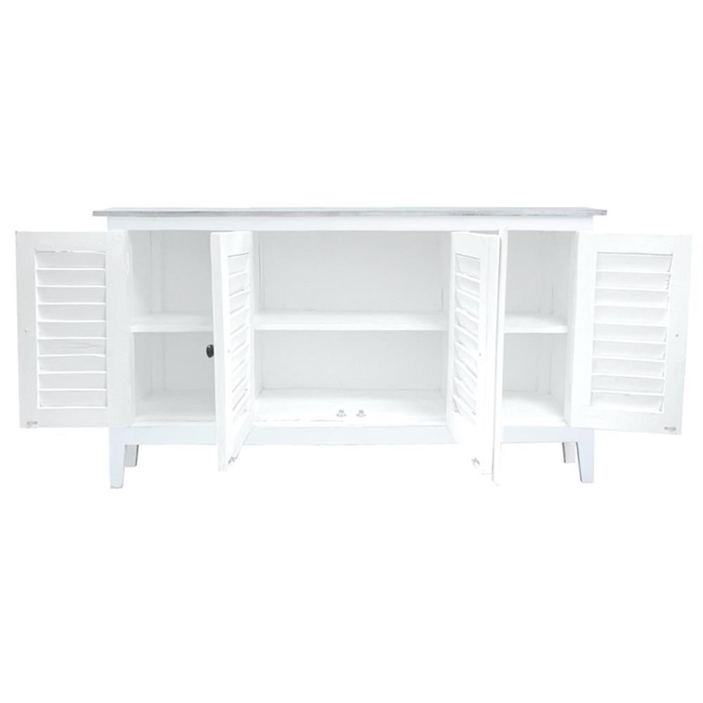 Sunset Trading Cottage Shutter Door Credenza White/Gray Solid Wood No Assembly