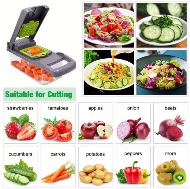 14-in-1 Vegetable Chopper with 12.5 Inches X 4.5 X 4.0 Inches, Green