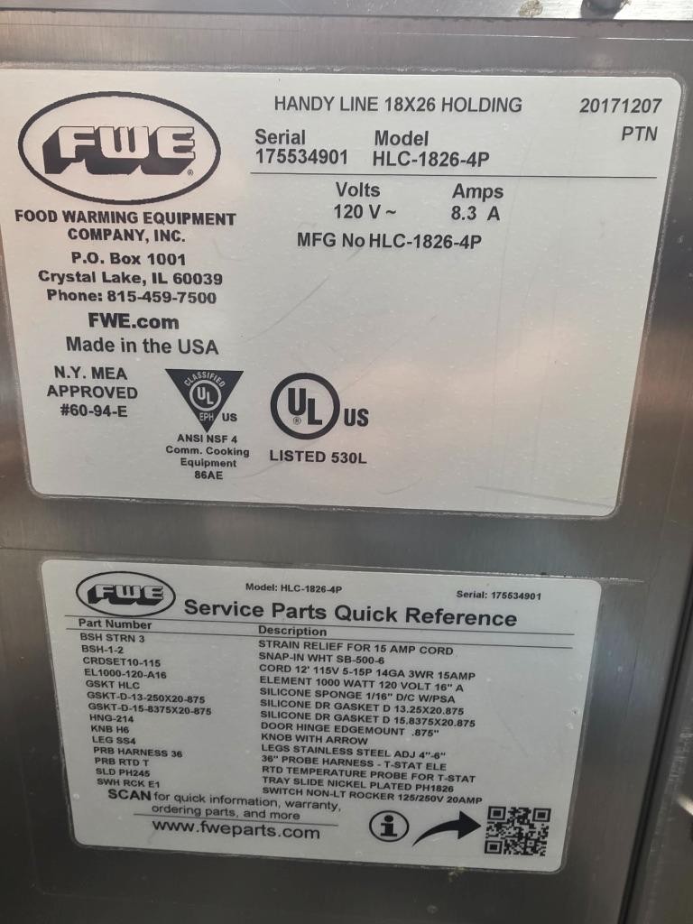 FWE HLC-1826-4P Countertop Insulated Stationary Heated Cabinet 4 Pan Capa 120V