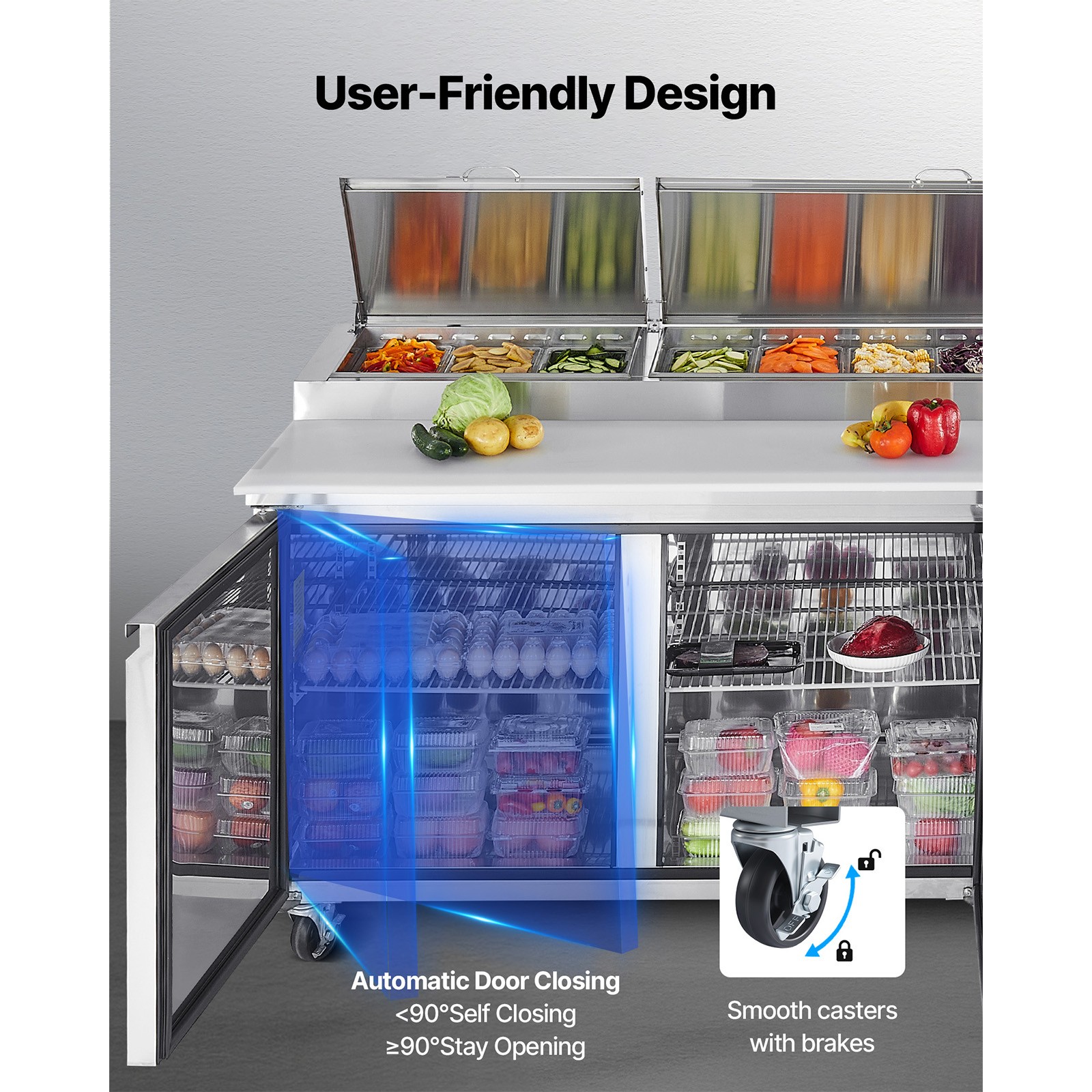 Uimoso 93 Inch Pizza Prep Refrigerated Prep Table Stainless Steel 3 Doors Fridge