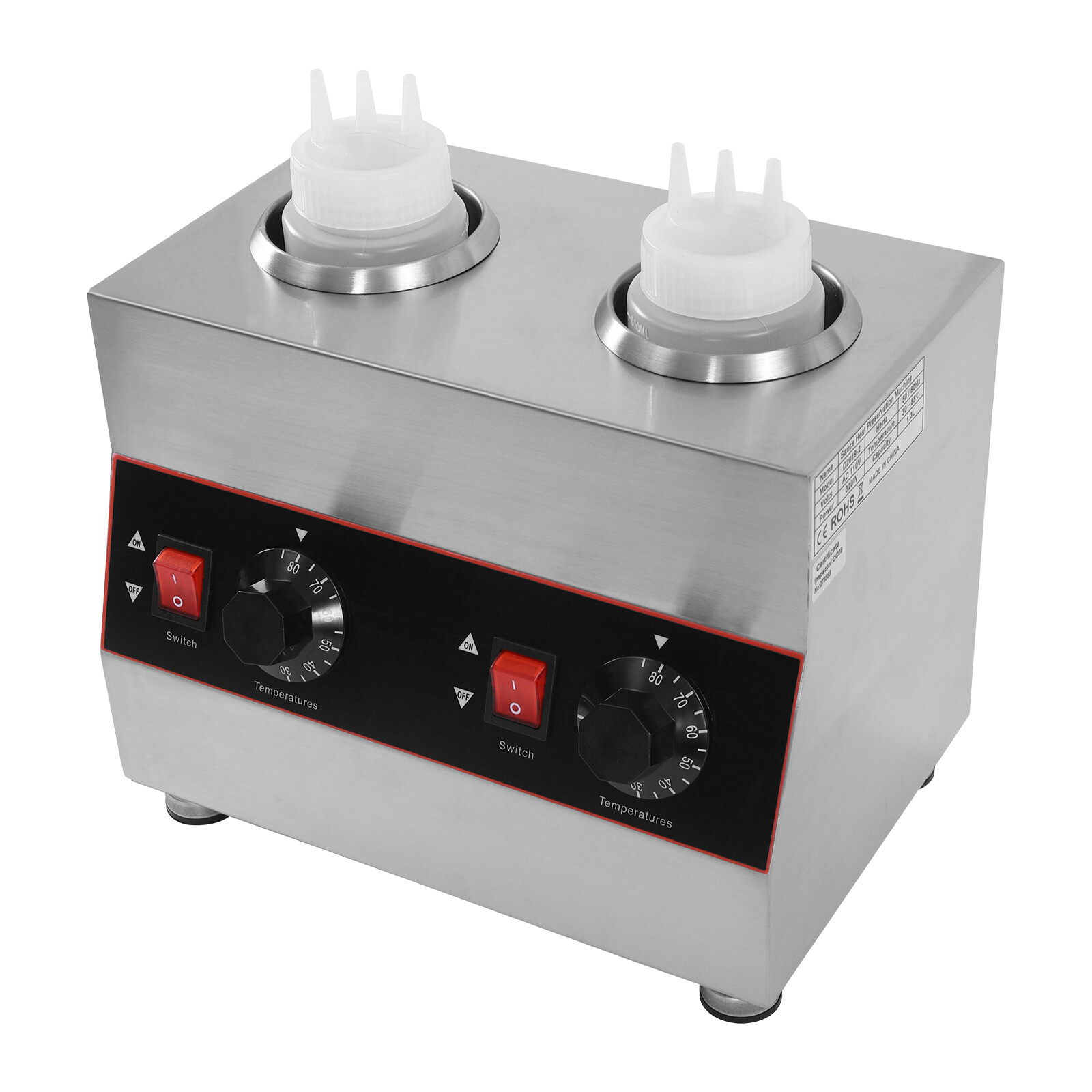 Electric Cheese Sauce Warmer 2 Bottles Chocolate Sauce Warmer 110V 30~85℃