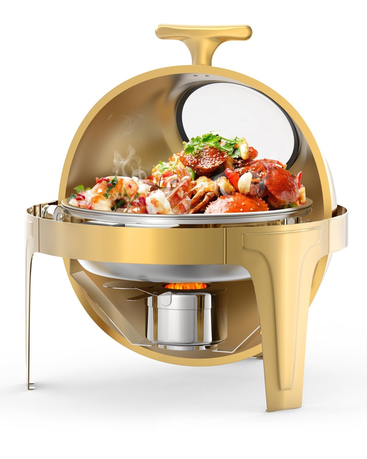 Gold Round Roll-Top Chafing Dish Set Commercial Stainless Steel Buffet Warmer