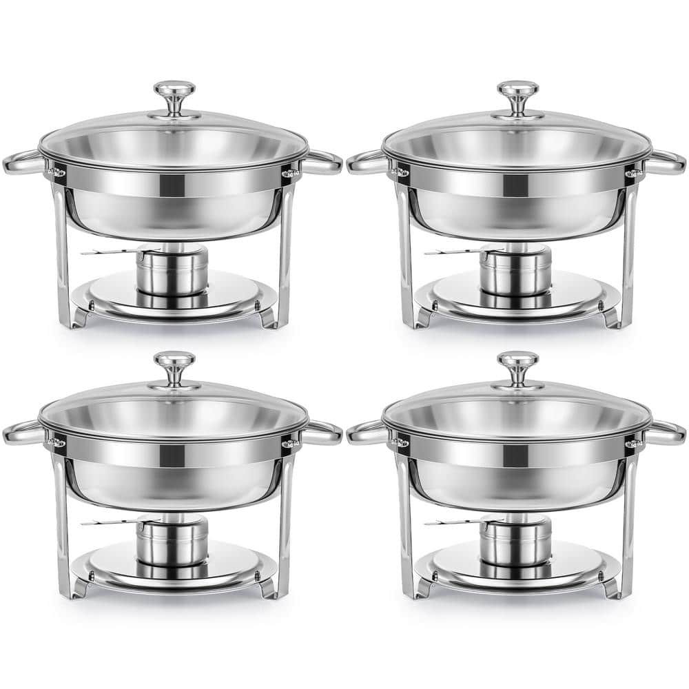 Wilprep 4-Pack 6 qt. Stainless Steel Round Chafing Dishes Buffet Set