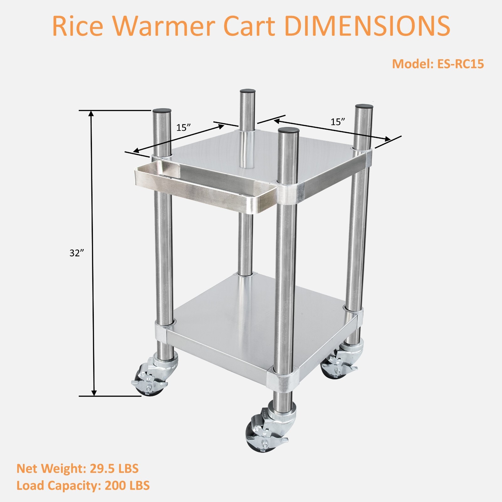 GSW ES-RC15 Stainless Steel Commercial Rice Warmer / Cooker Cart w/ 3″ Casters