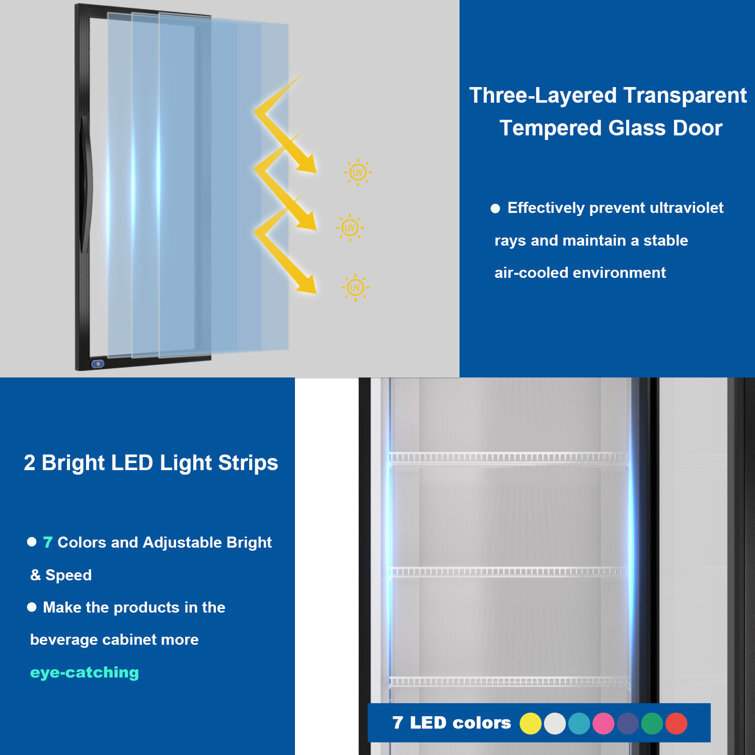 17 Cu. Ft Reach in Merchandiser Refrigerator Glass Door Cooler Display Beverage