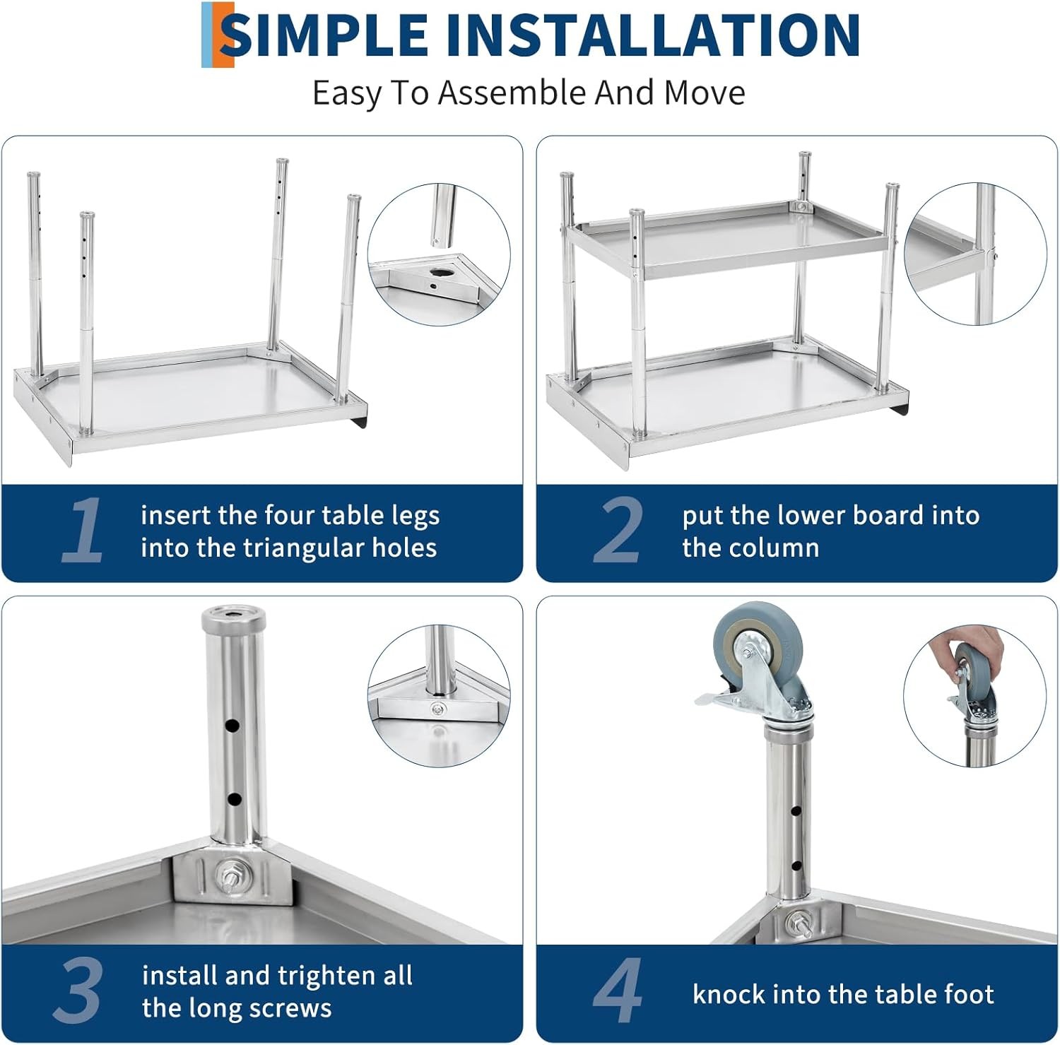 Stainless Steel Work Table 36×24″ Commercial Food Prep Table Restaurant w/ wheel