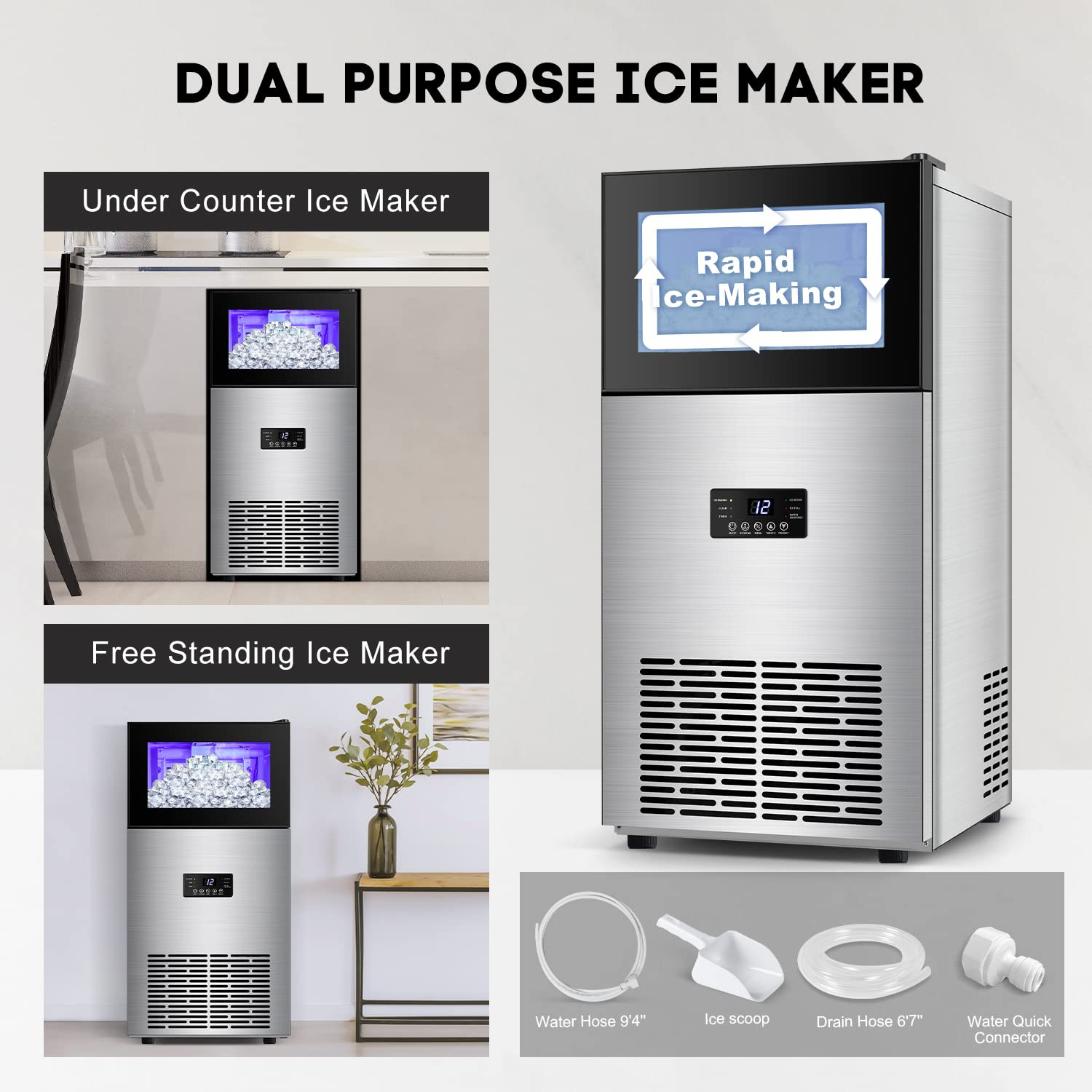 130LBS/24H Commercial Ice Maker Machine with 35LBS Capacity – Stainless Steel Un