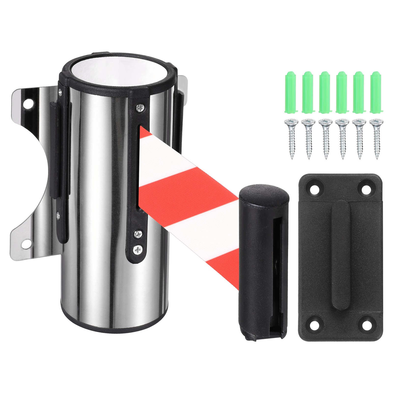 16.4 Foot Fixed Wall Mount Retractable Belt Barrier Set, Red / White