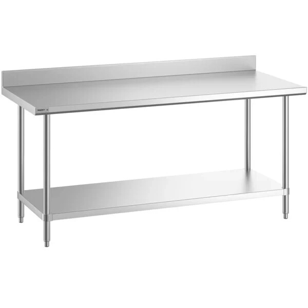 30″W x 72″L 14G Stainless Steel Work Restaurant Table w/ Backsplash & Undershelf