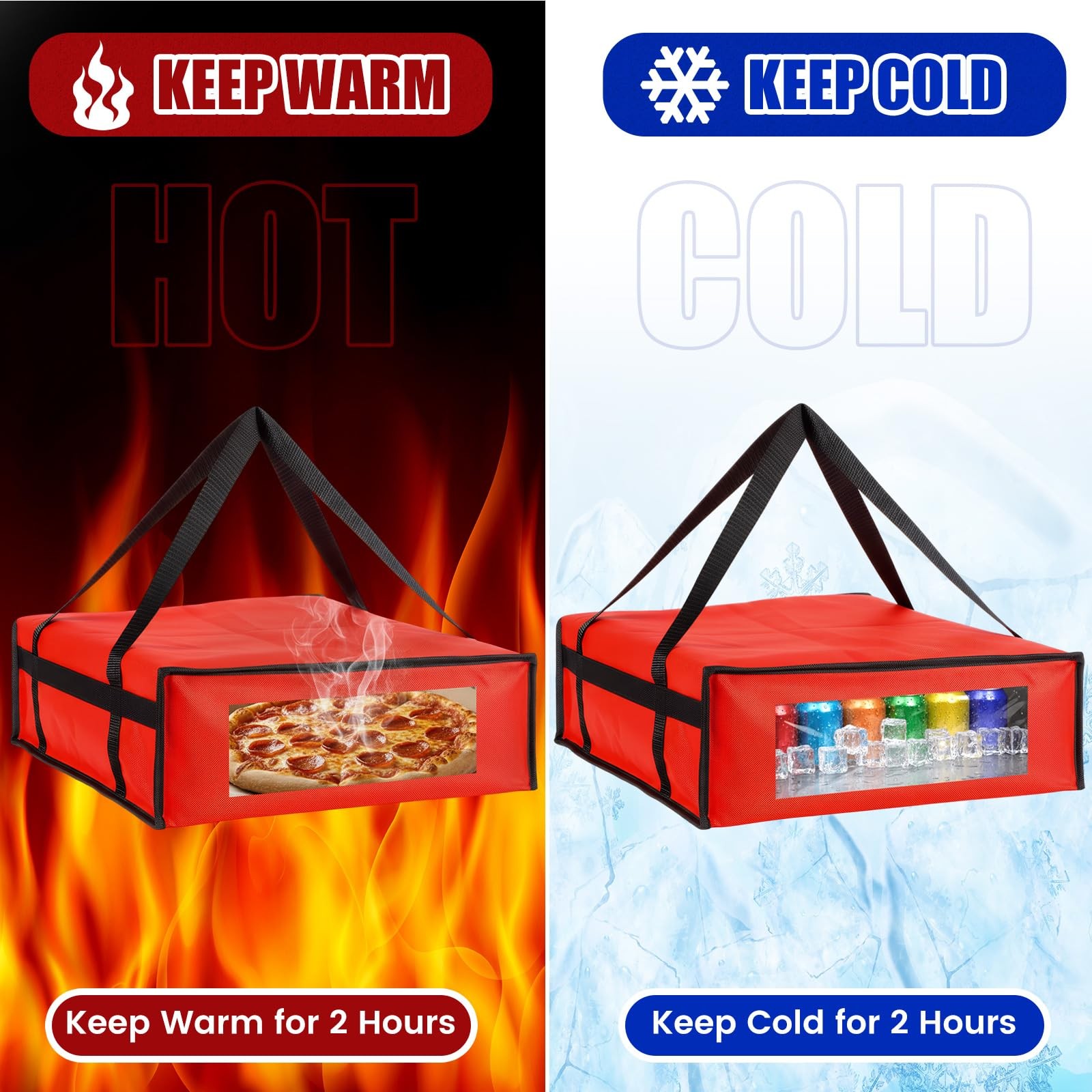 Insulated Pizza Bags for Delivery with Plastic Portable Drink Carrier, 20 x 2…