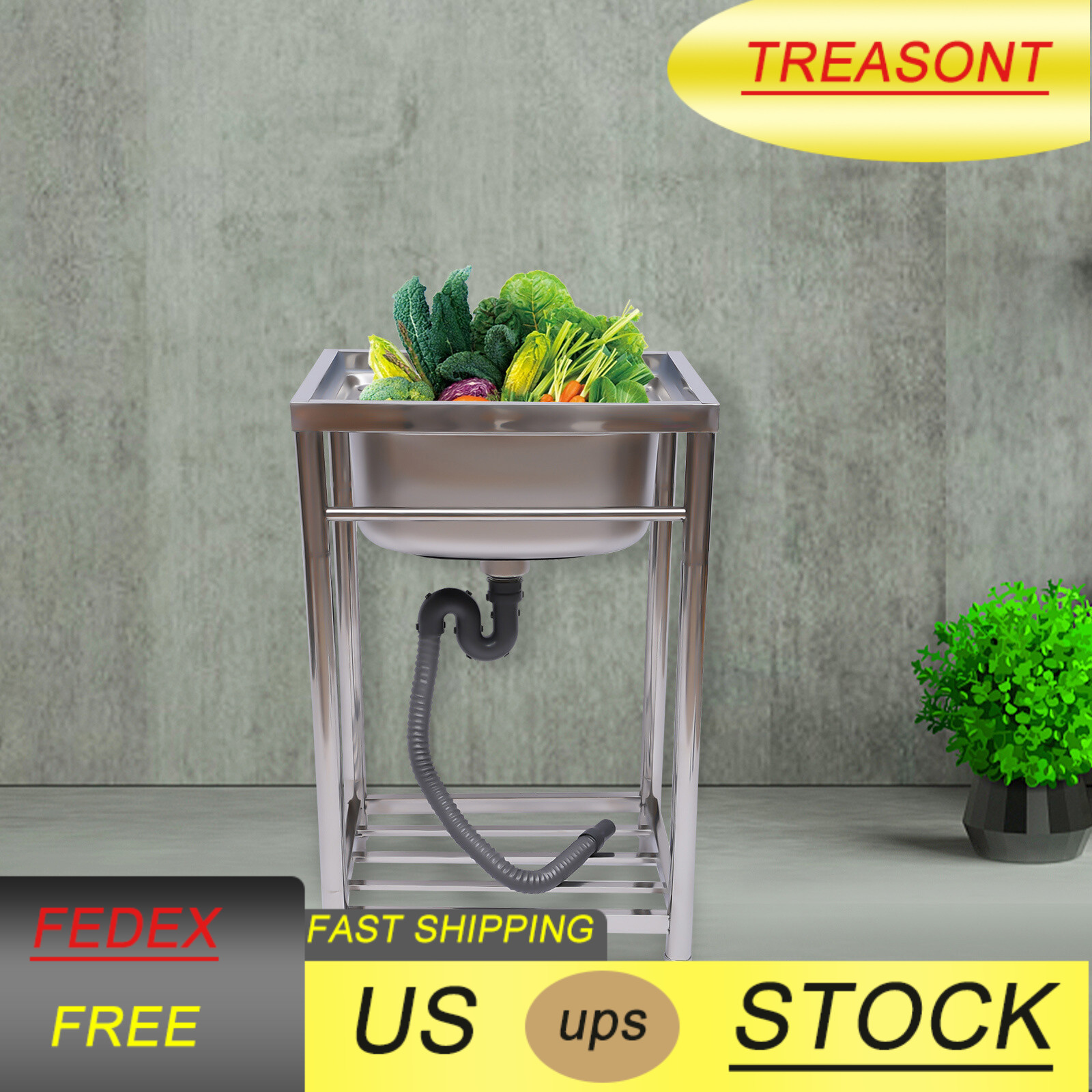 Utility Prep Sink 1 Compartment Stainless Steel Single Basin Bowl Kitchen Sink