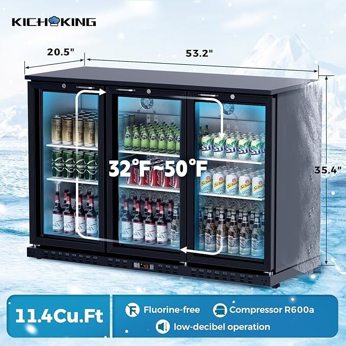 Back Bar Cooler 53.2″ W Beverage Refrigerator 3 Doors Counter Height Beer Fridge