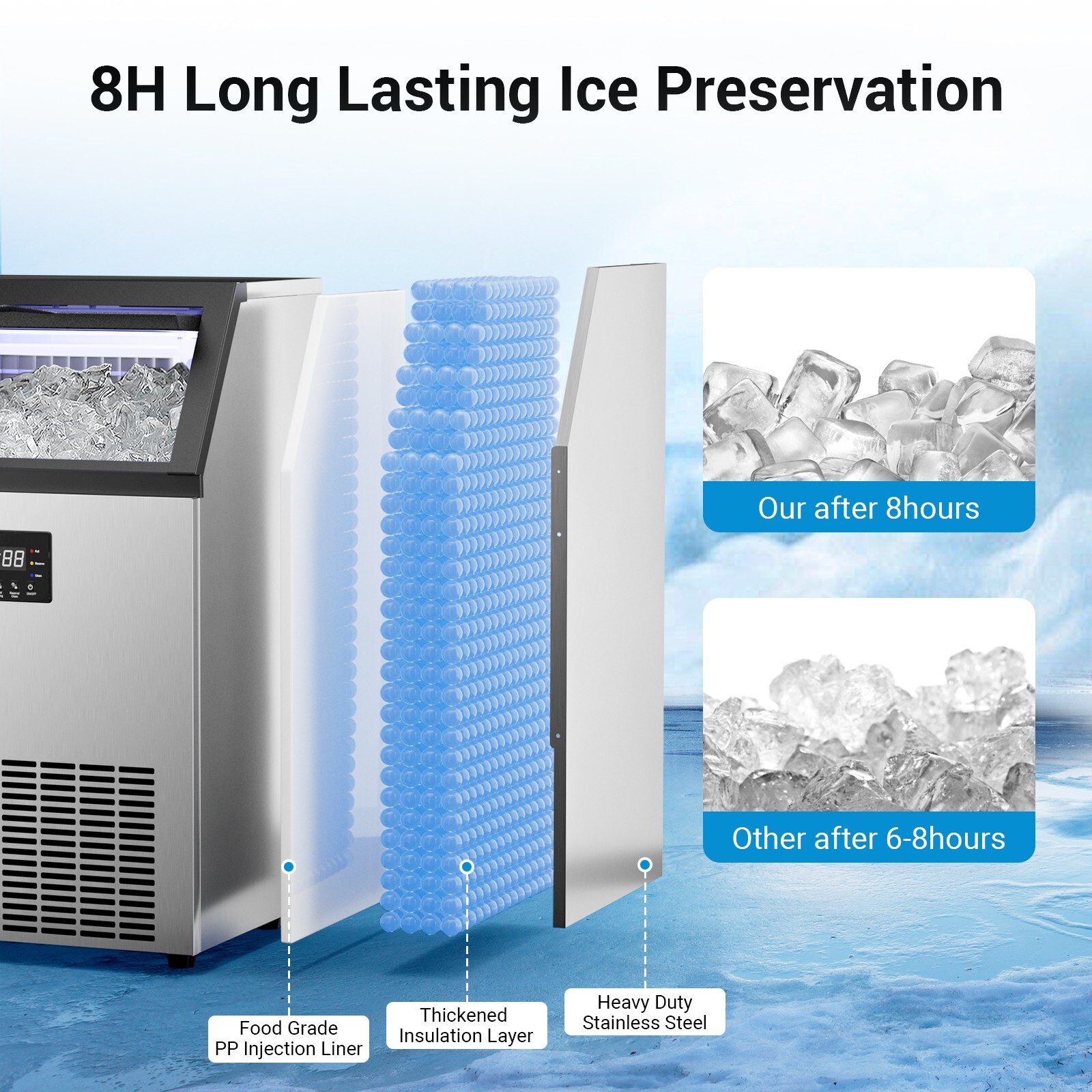 160lb/24H Commercial Ice Maker Machine 50LB Storage Bin 55 Ice Cube Undercounter