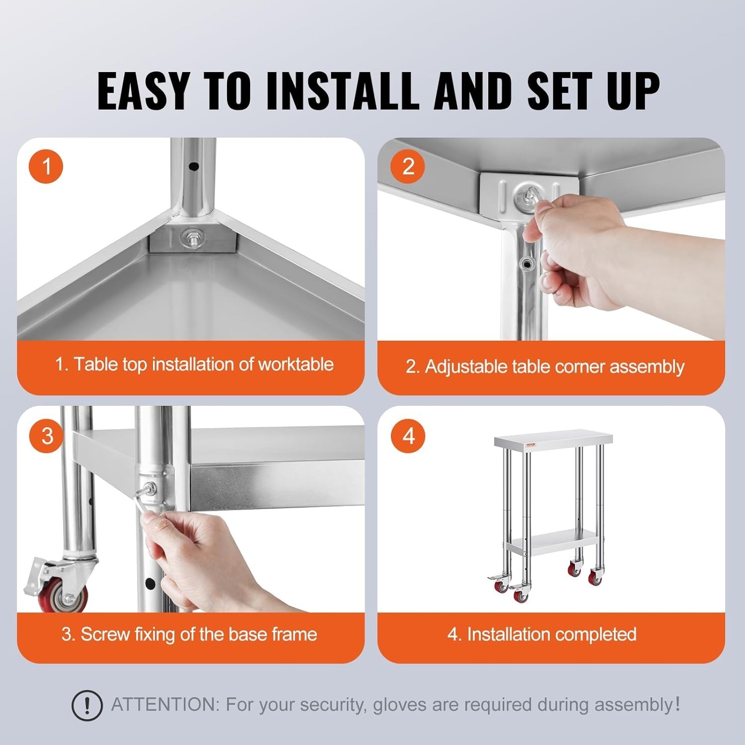 Stainless Steel Rolling Prep Table 24 x 12 x 34 Inch – Durable & Easy to Clean
