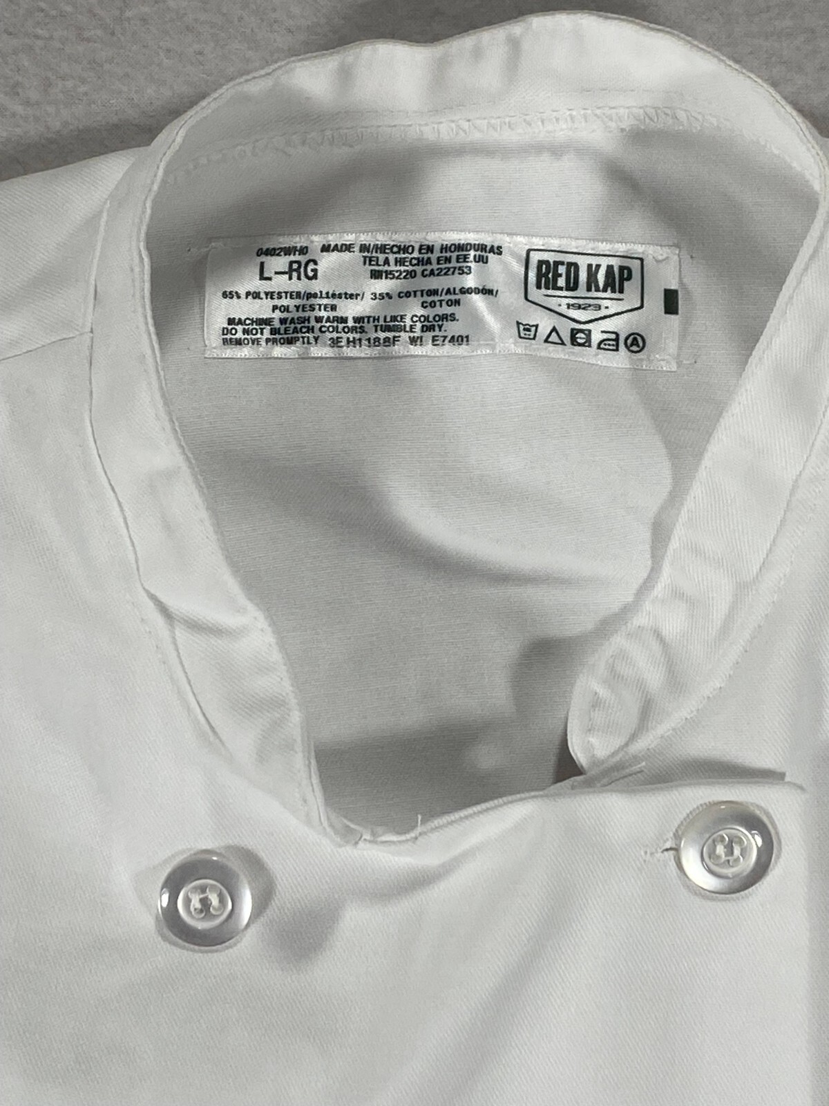 Red Kap Chef Coat Men’s Large White Polyester Blend Button Down Pocket