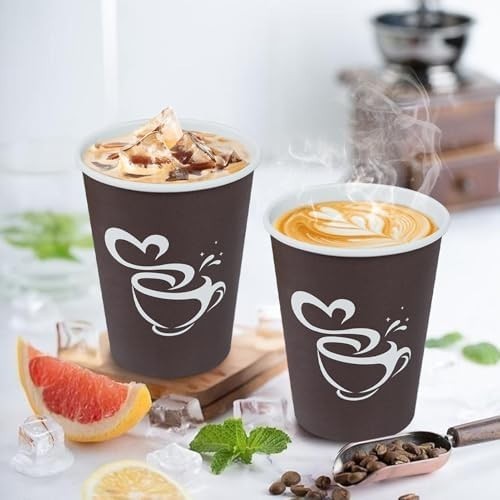 12oz 100 Pack Disposable Paper Coffee Cups Brown Hot Cold Drink Cups Clawsoff