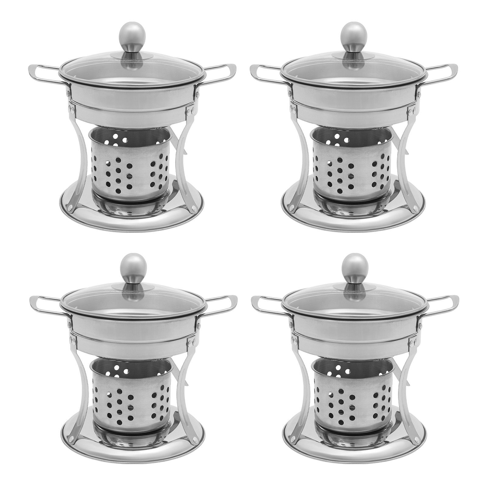 4-Pack 410 Stainless Steel 5L Chafing Dish Set with Glass Lids for Buffet