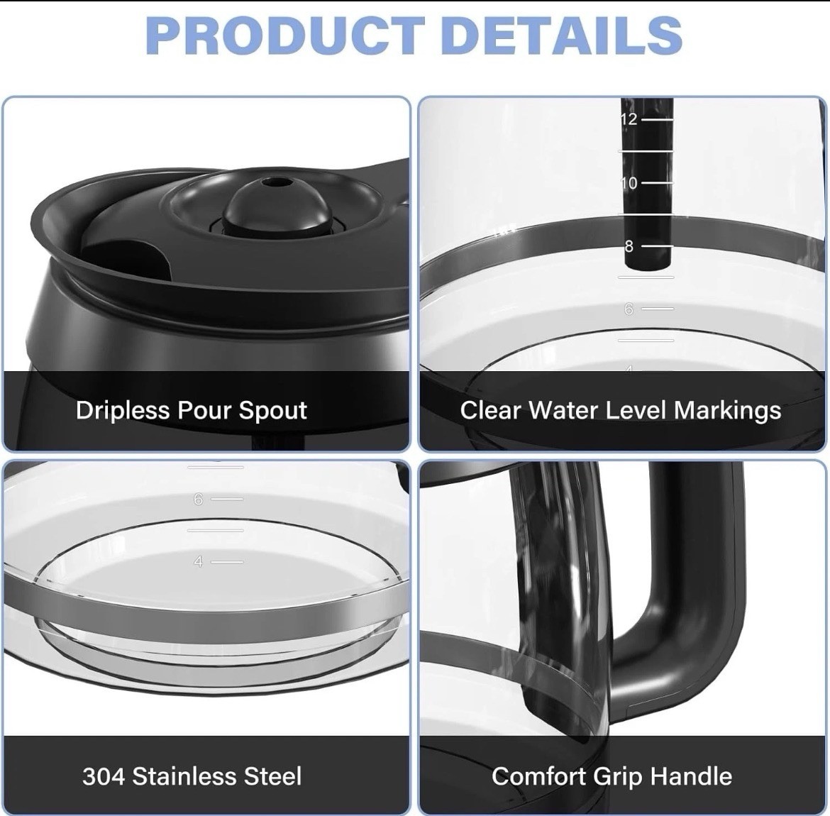 12-Cup Coffee Pot Replacement Carafe Compatible with Ninja Coffee Brewer Maker