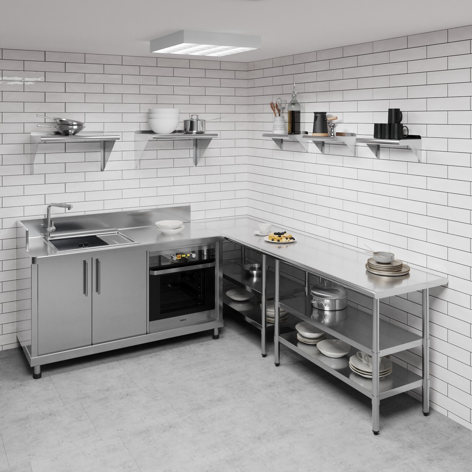 8″ x 16″ Metal Shelf | NSF Stainless Steel Wall Mount Floating Shelving