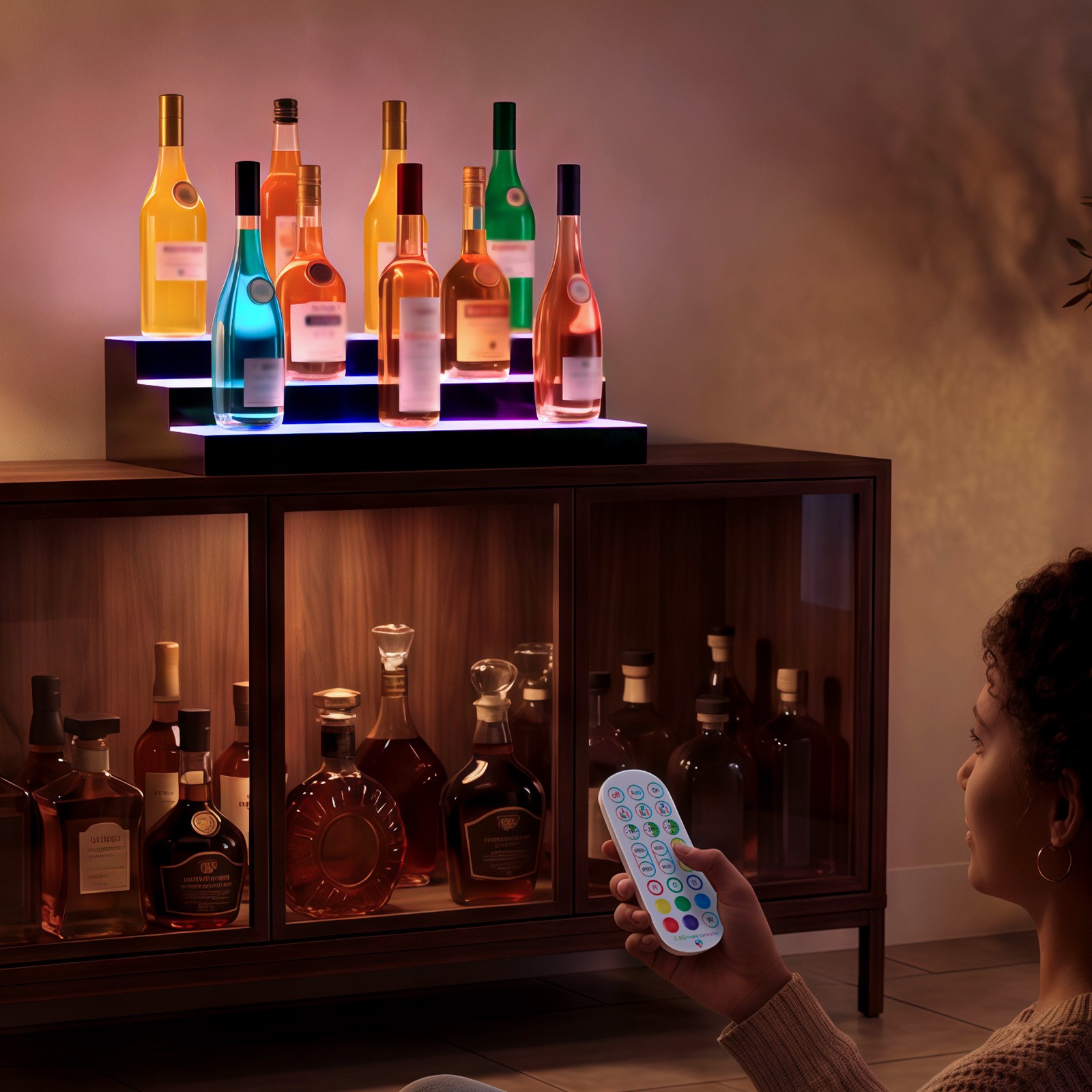 VEVOR LED Lighted Liquor Bottle Display Home Bar Shelf 3 Tiers 24 inches Acrylic