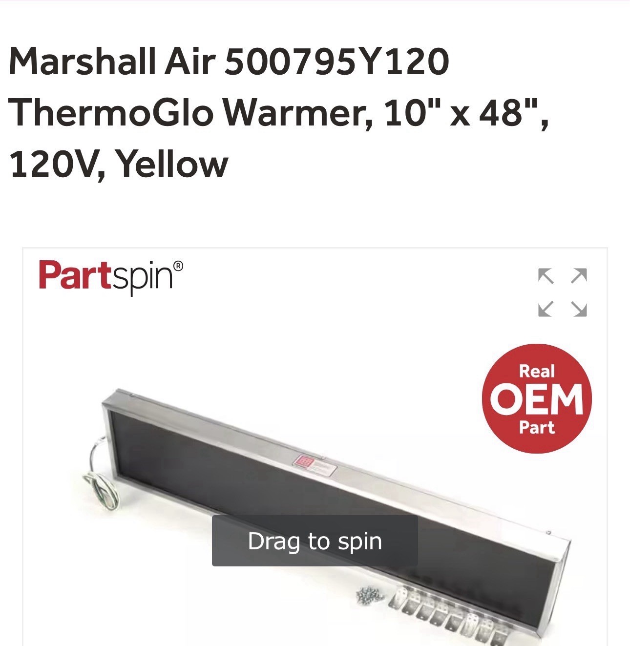 Marshall Air Systems Warmer Series 5000 Model 135755 120V . 10” X 48”
