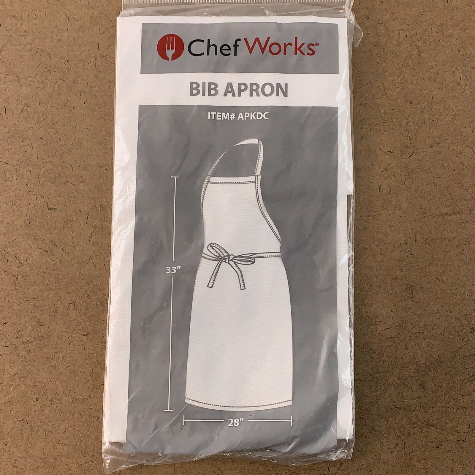 Chef Works Adult One Size (33″ Long X 28″ Wide ) White Bib Apron APKDC NWT