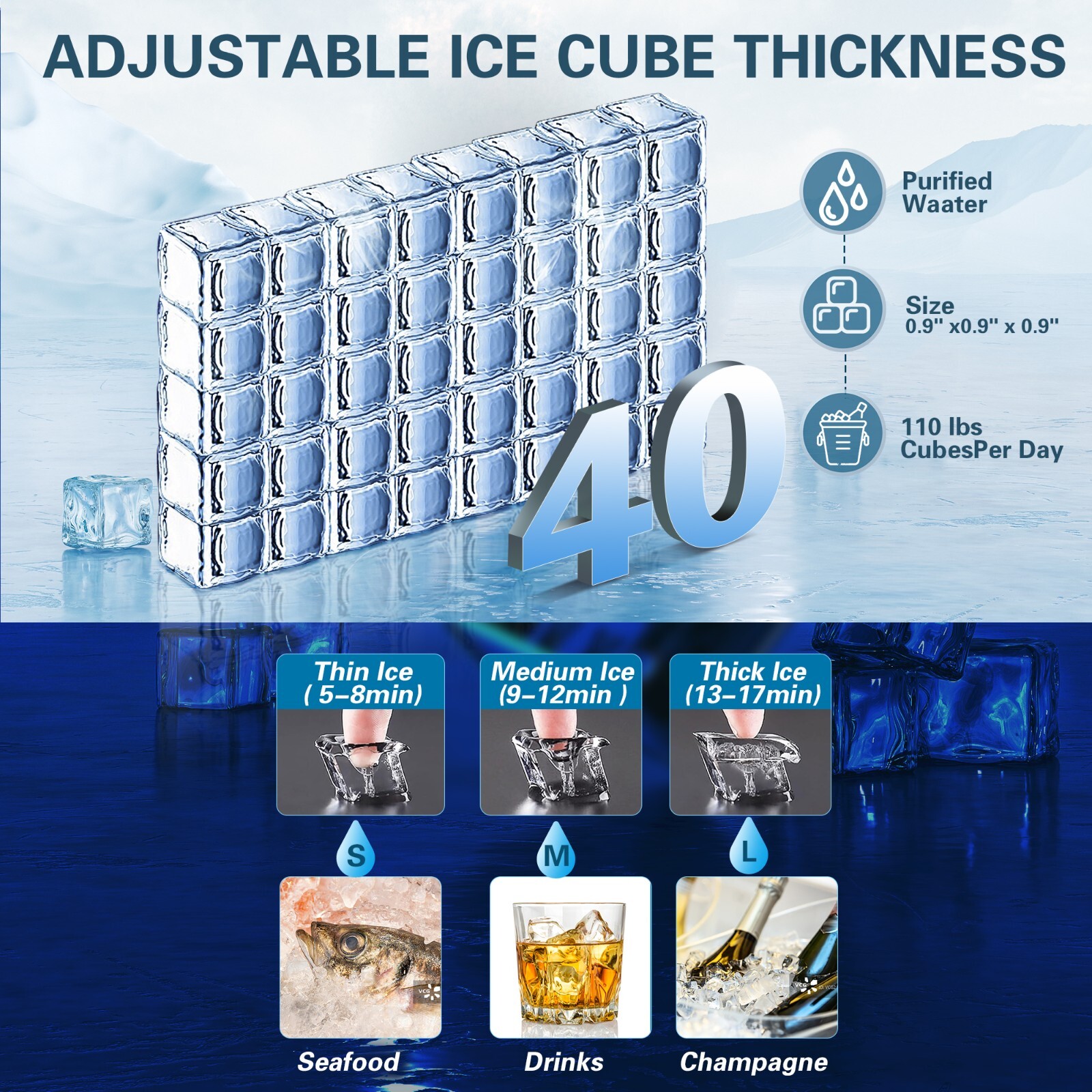Commercial Ice Machine 120lbs Built-in/Freestand Restaurant Bar Cube Maker New