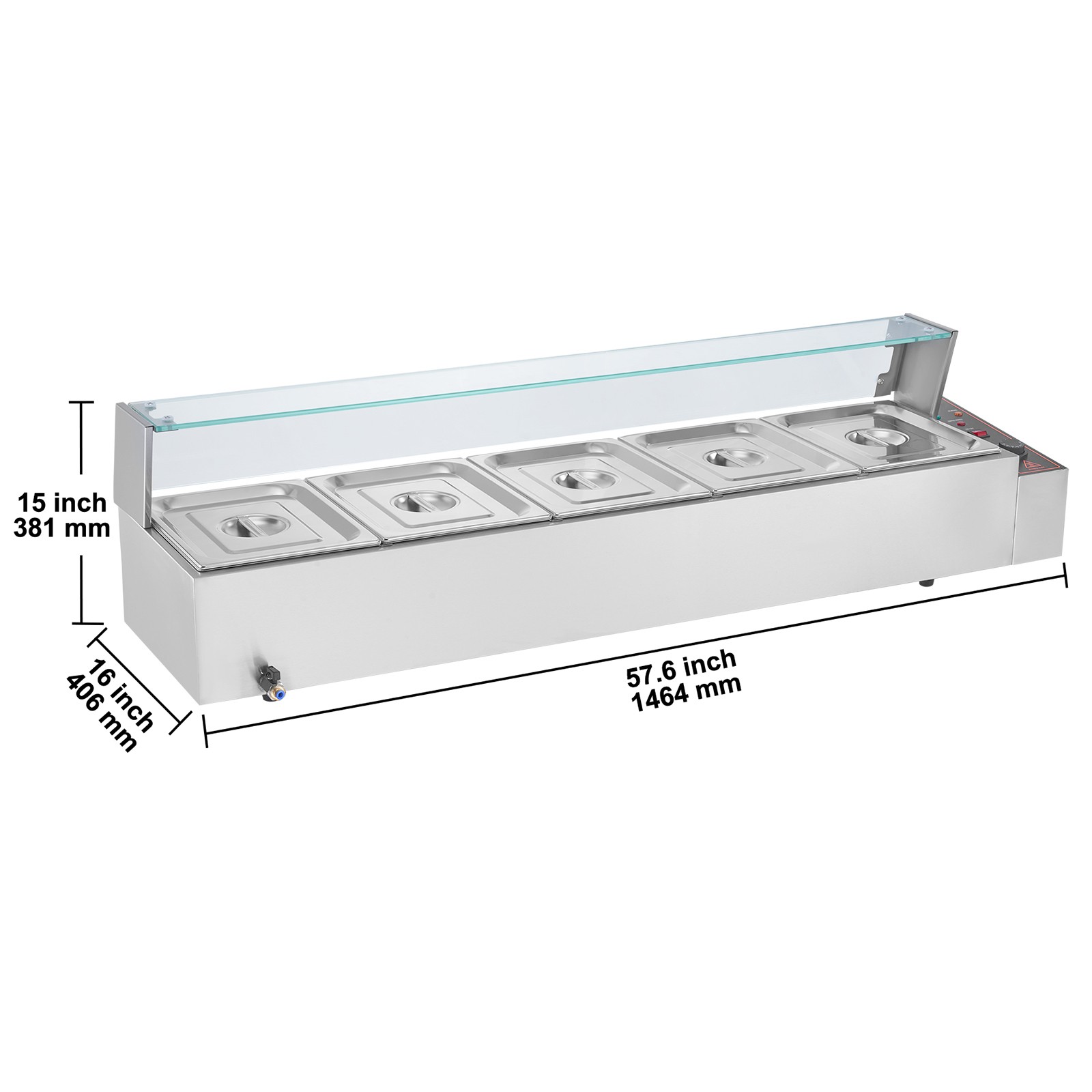 Uimoso Countertop Buffet Bain Marie with Glass Shield and 5 Food Pans