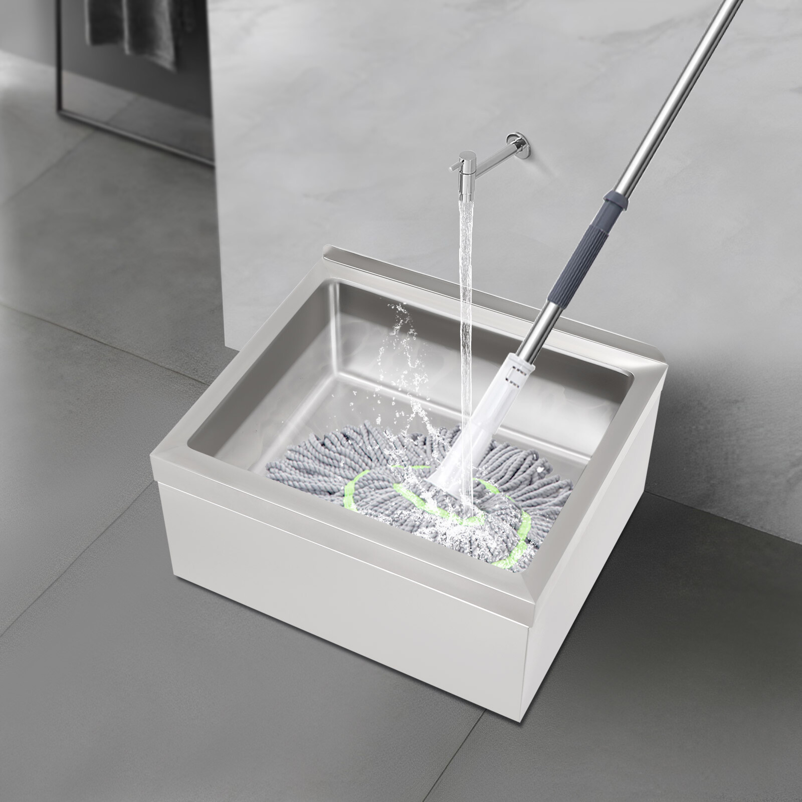Commercial Wall-Mounted Mop Sink Rectangular Stainless Steel Floor Mop Sink