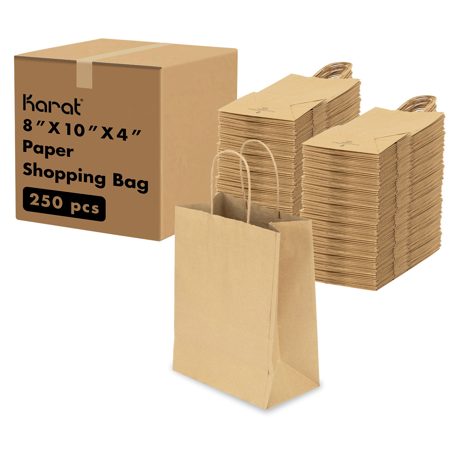 Karat Balboa (Small) Paper Shopping Bags – Kraft – 250 ct, FP-SB100