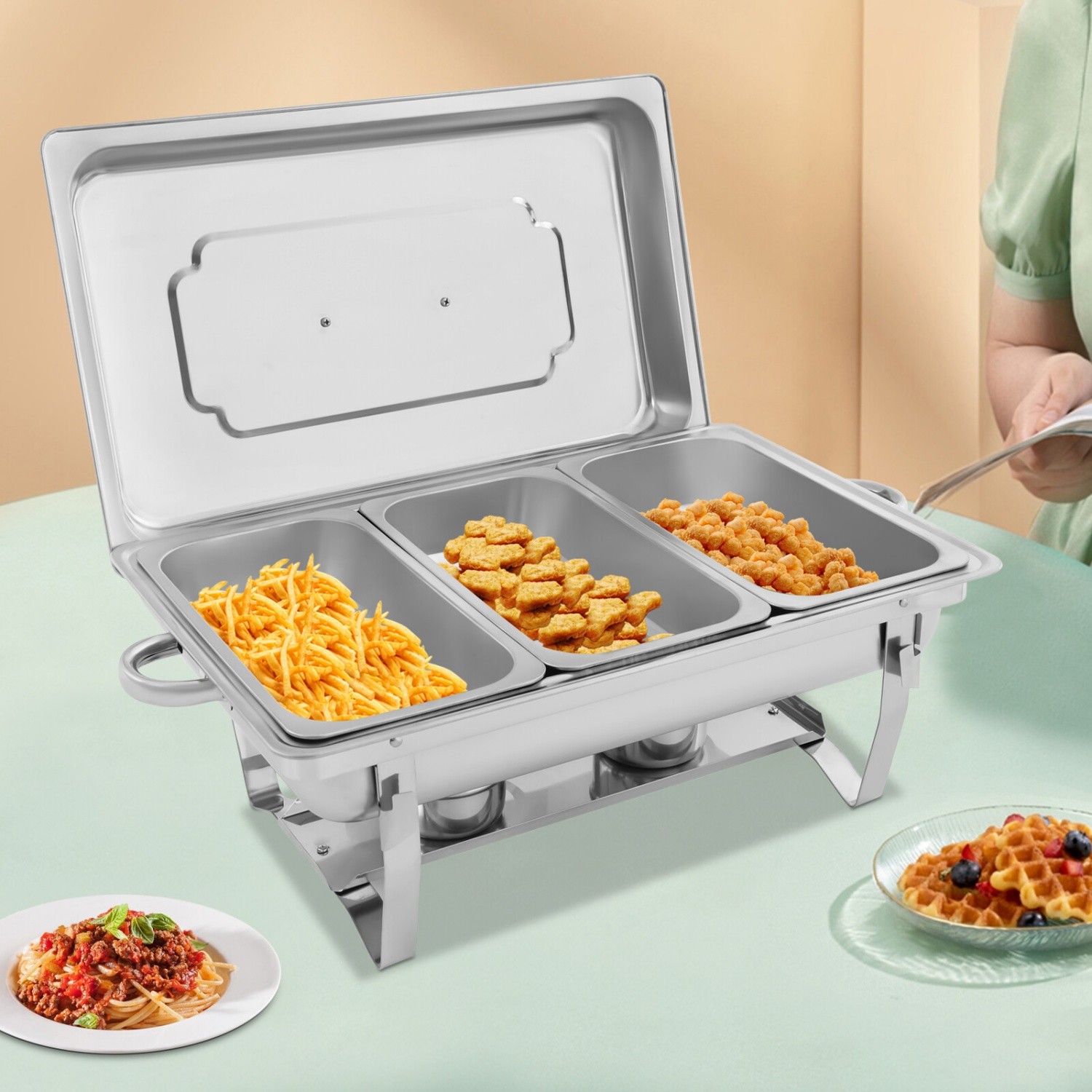 Chafing Dish Buffet Set Stainless Steel Food Warmer with 3 Pan for Wedding