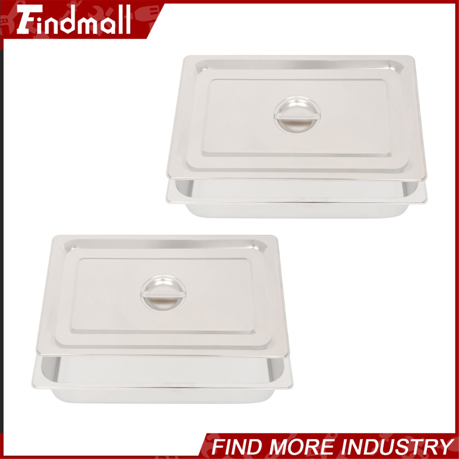 Findmall 2 Pack Stainless Steam Hotel Pan with Lid, 1/1 Size 4 Inch Deep