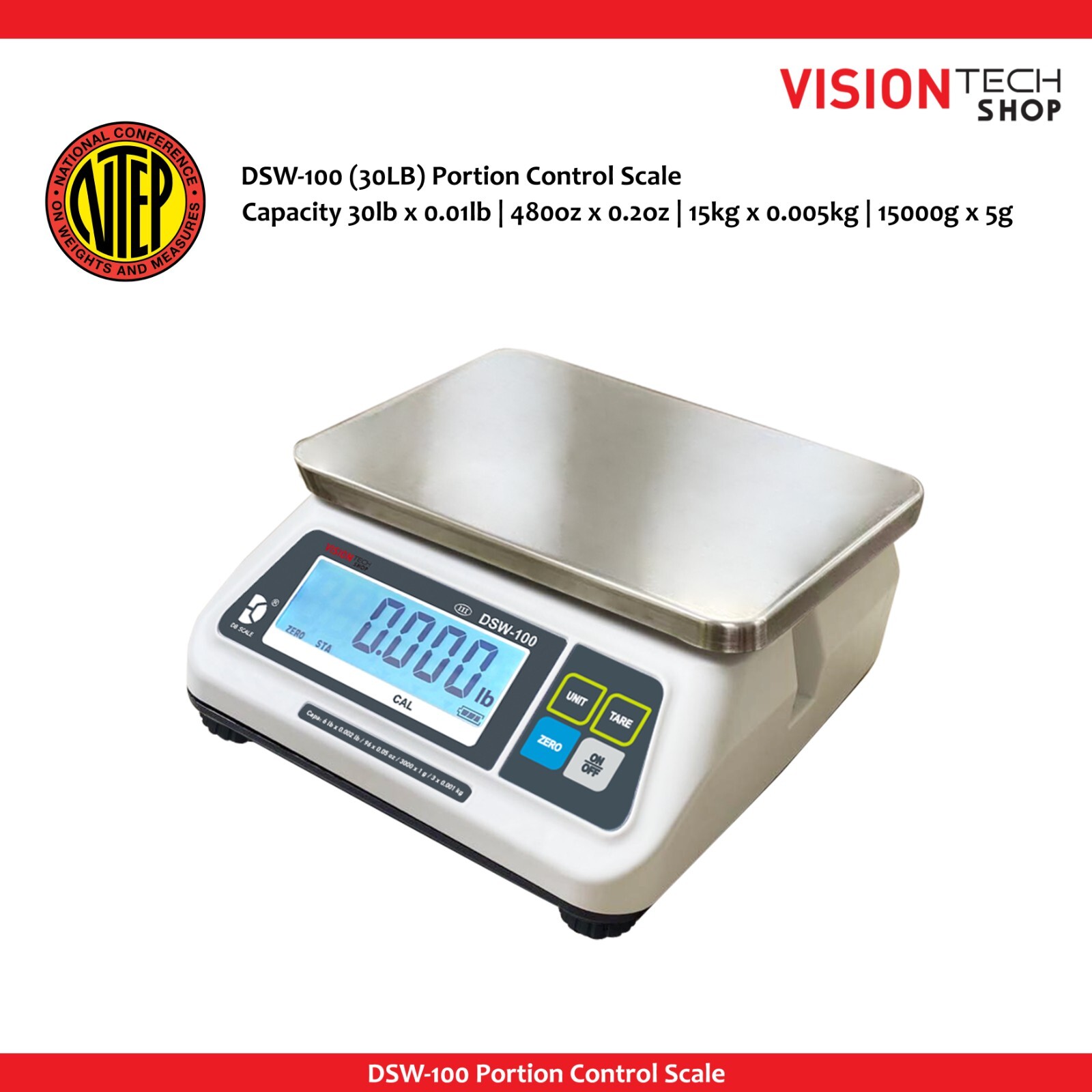 VisionTechShop DSW-100 Portion Scale, Single LCD Display, NTEP #22-007