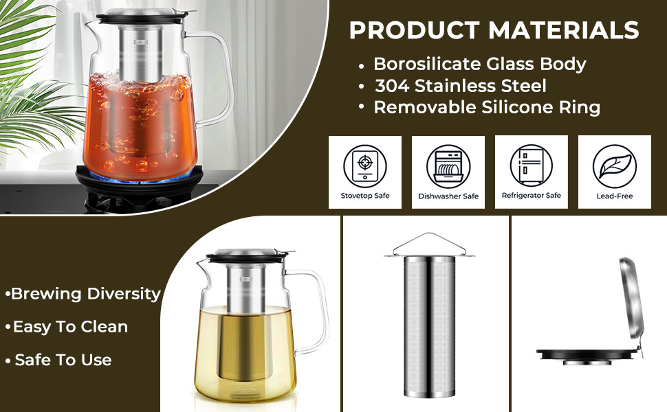 Glass Teapot with Removable Infuser – 57oz Borosilicate Tea Pot for