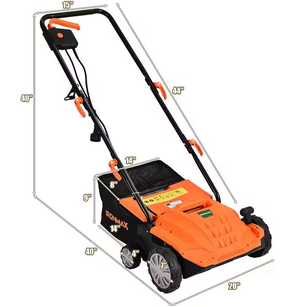13 In. 12 Amp Corded Scarifier Electric Lawn Dethatcher W/40L Collection Bag Ora