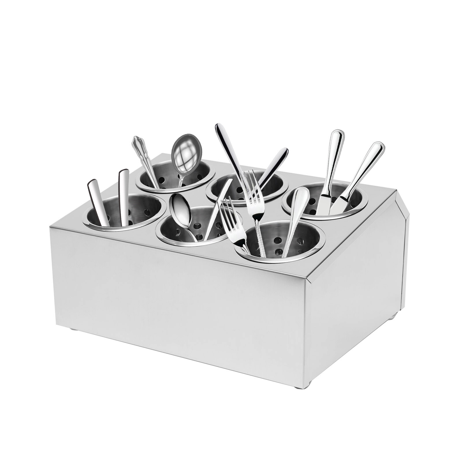 6-Hole Stainless Flatware Storage Case Spoon Cylinder Holder Knife Container