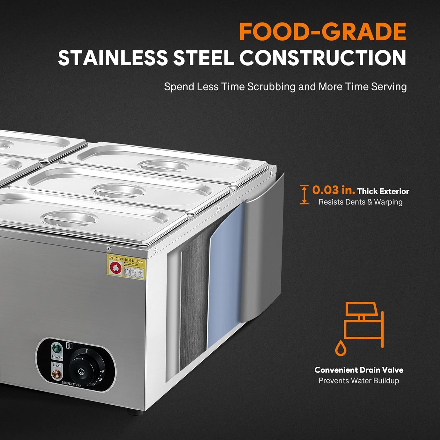 WILPREP 1500W Commercial Food Warmer with Six 1/3 Pans, Used